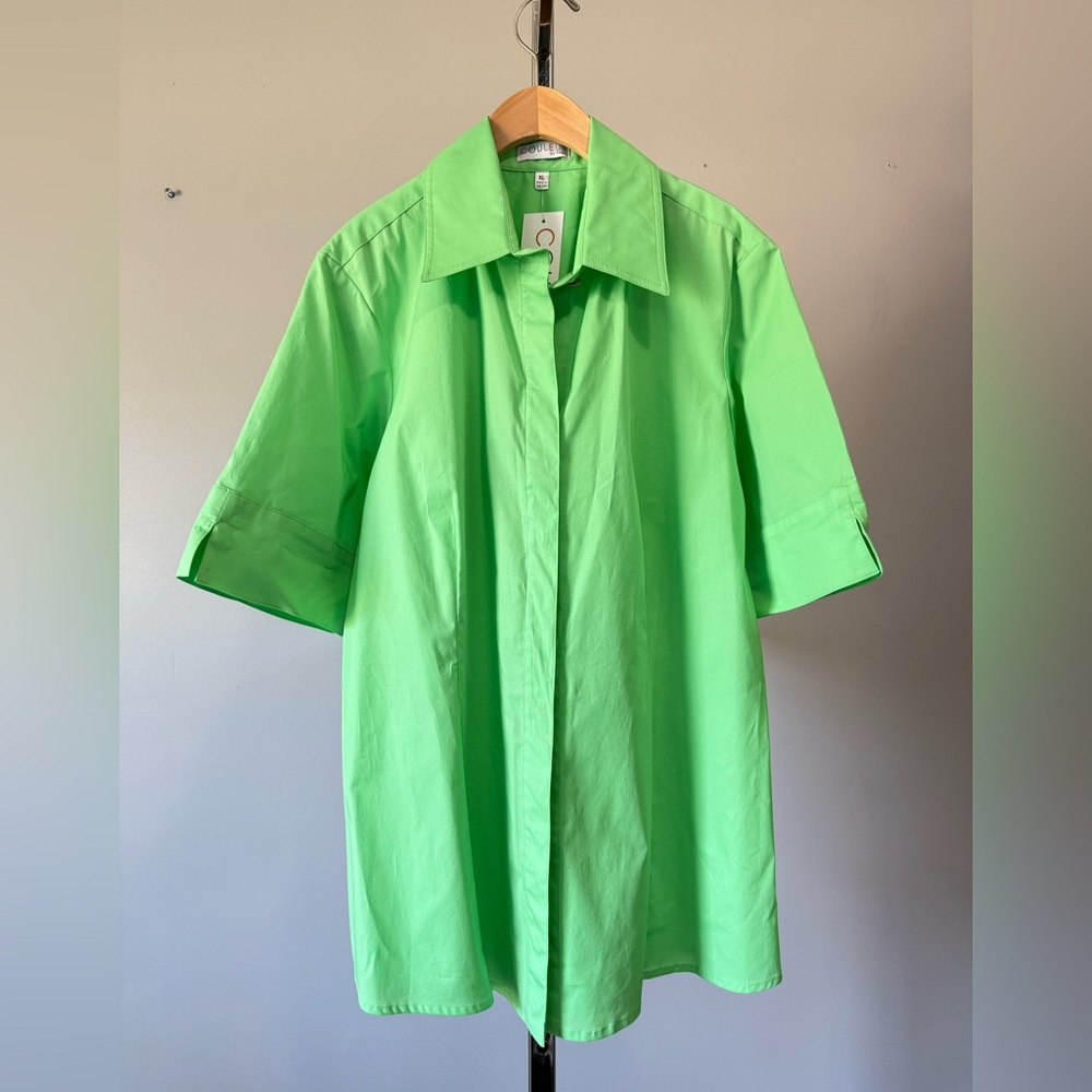 NWT Finley Couleur "Ann" Button-Back Short-Sleeve Blouse -Summer Green - XL